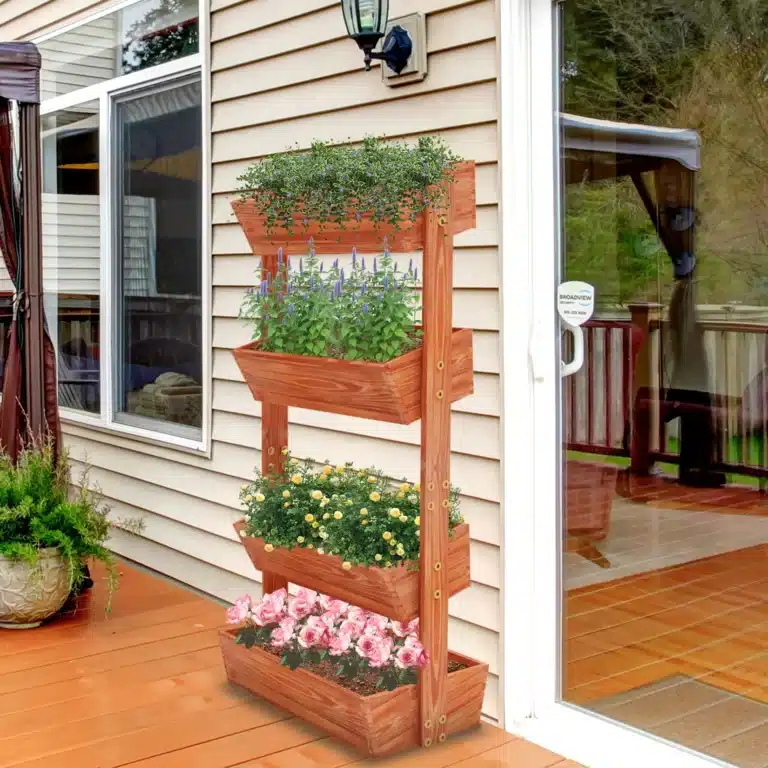 Lit de jardin suréWerà 4 niveaux, pots de fleurs verticaux T1 avec poignées amovibles, échelle et étagère réglable, support de jardinières surélevées en bois 1