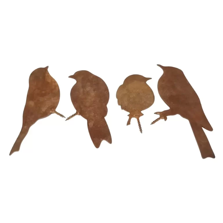 SilhouUP-Oiseau en métal avec patine rouillée, décor de clôture de jardin, pic de calcul, art de la cour de campagne, décoration de jardinage, 4 paquets 2