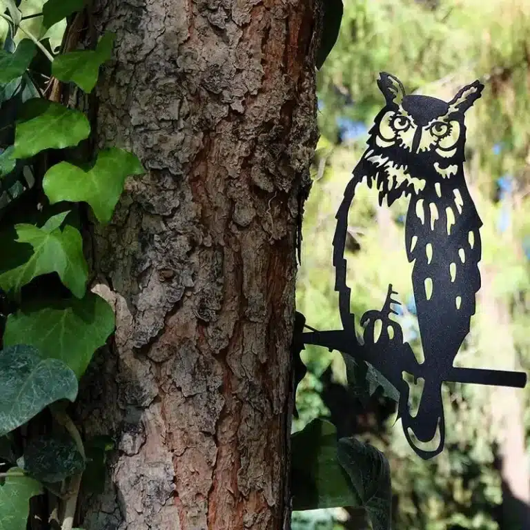 Silhouette d'oiseau d'arbre en métal pour la décoration de jardin, art de théâtre creux, artisanat d'animal extérieur, ornement moderne créatif, insertion 5